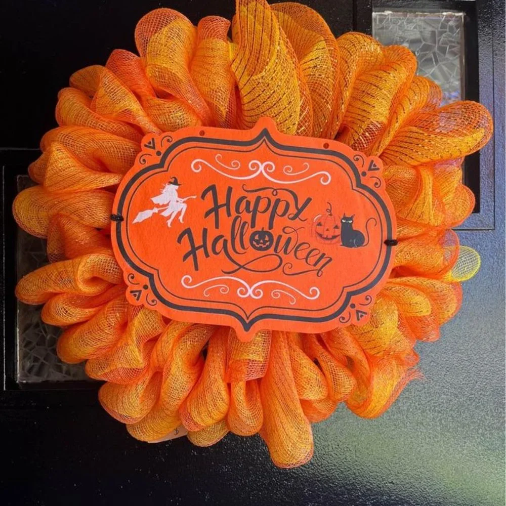 Handmade wreath! Deco-mesh! Halloween!